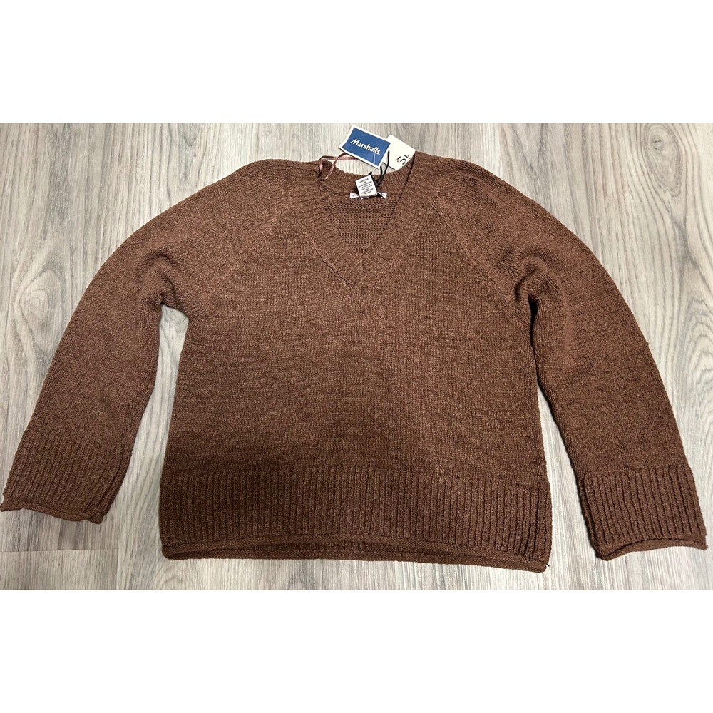 Sincerely Jules Womens V-Neck Knit Sweater Acrylic Nylon XS Brown